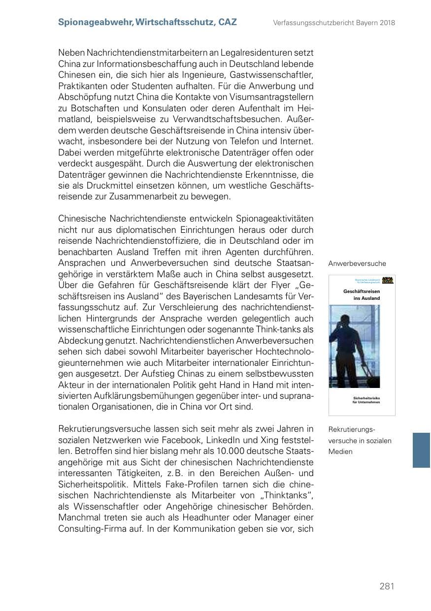 Seite 281 des Verfassungsschutzbericht 2018 Bayern