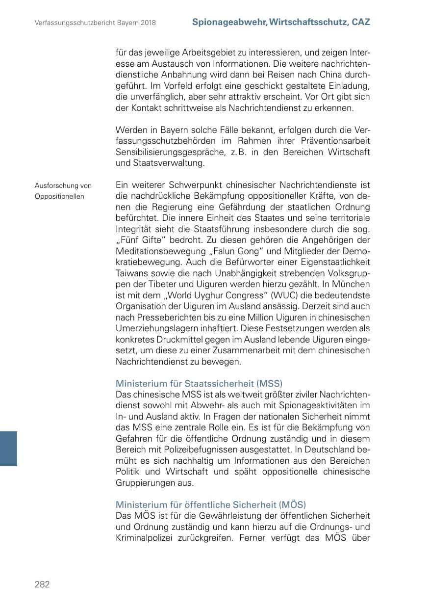 Seite 282 des Verfassungsschutzbericht 2018 Bayern
