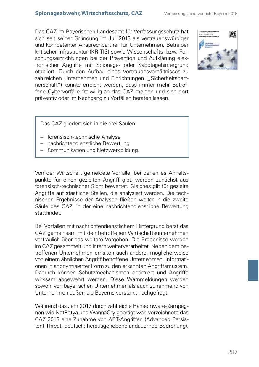 Seite 287 des Verfassungsschutzbericht 2018 Bayern