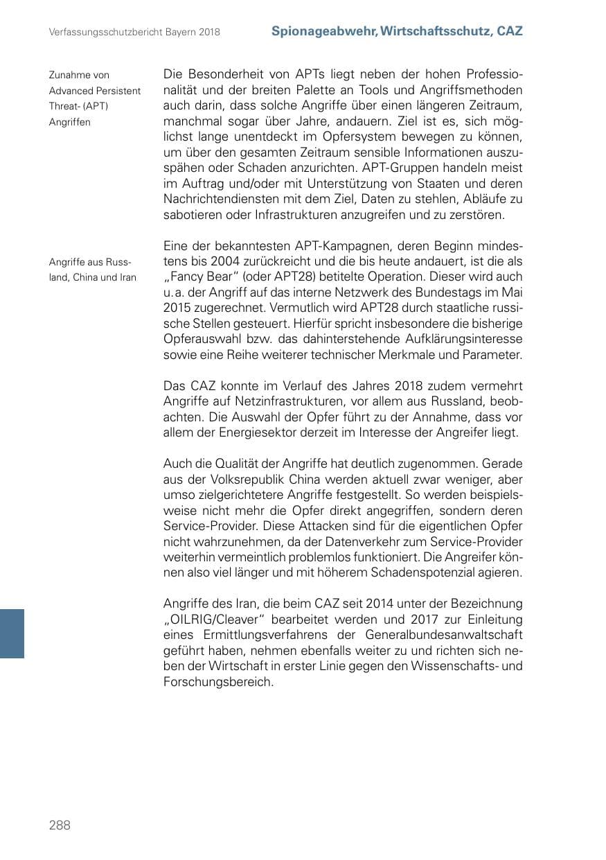 Seite 288 des Verfassungsschutzbericht 2018 Bayern