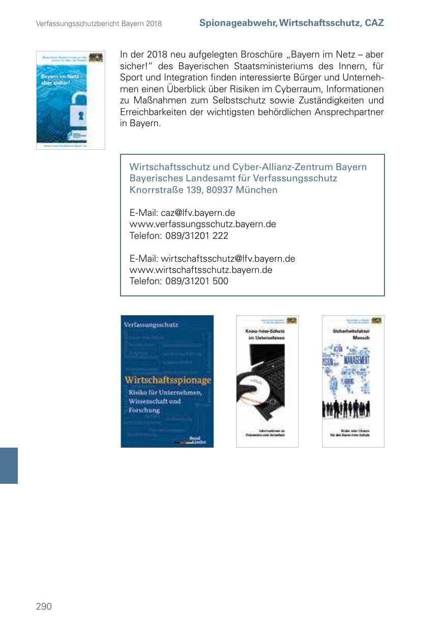 Seite 290 des Verfassungsschutzbericht 2018 Bayern