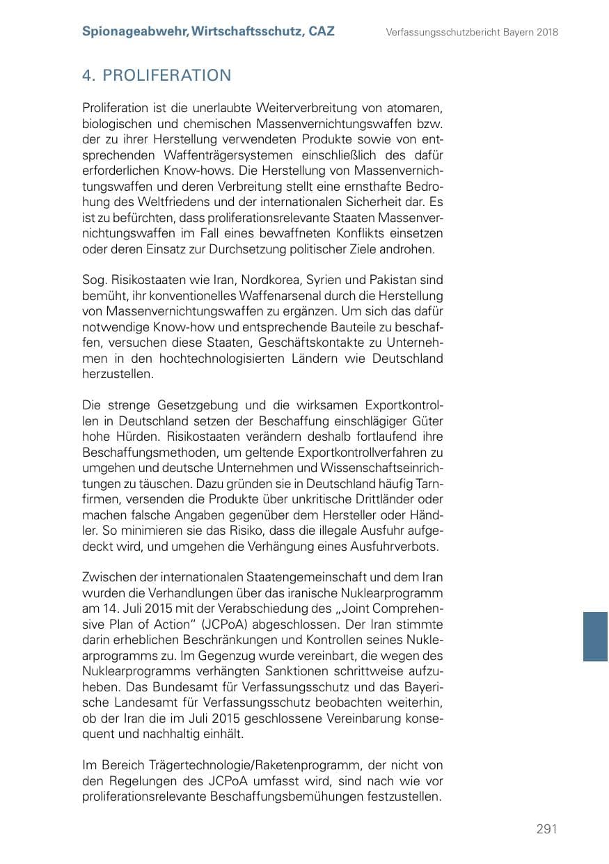 Seite 291 des Verfassungsschutzbericht 2018 Bayern