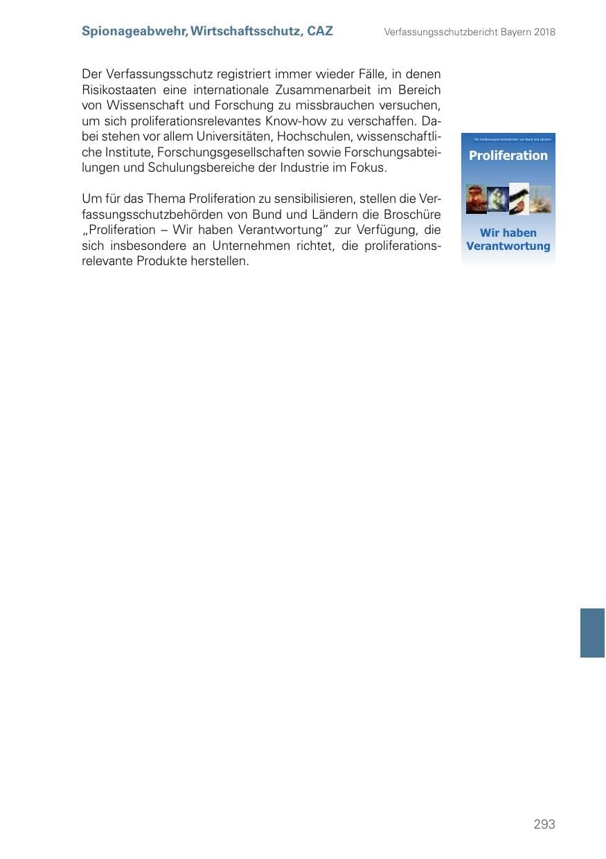 Seite 293 des Verfassungsschutzbericht 2018 Bayern