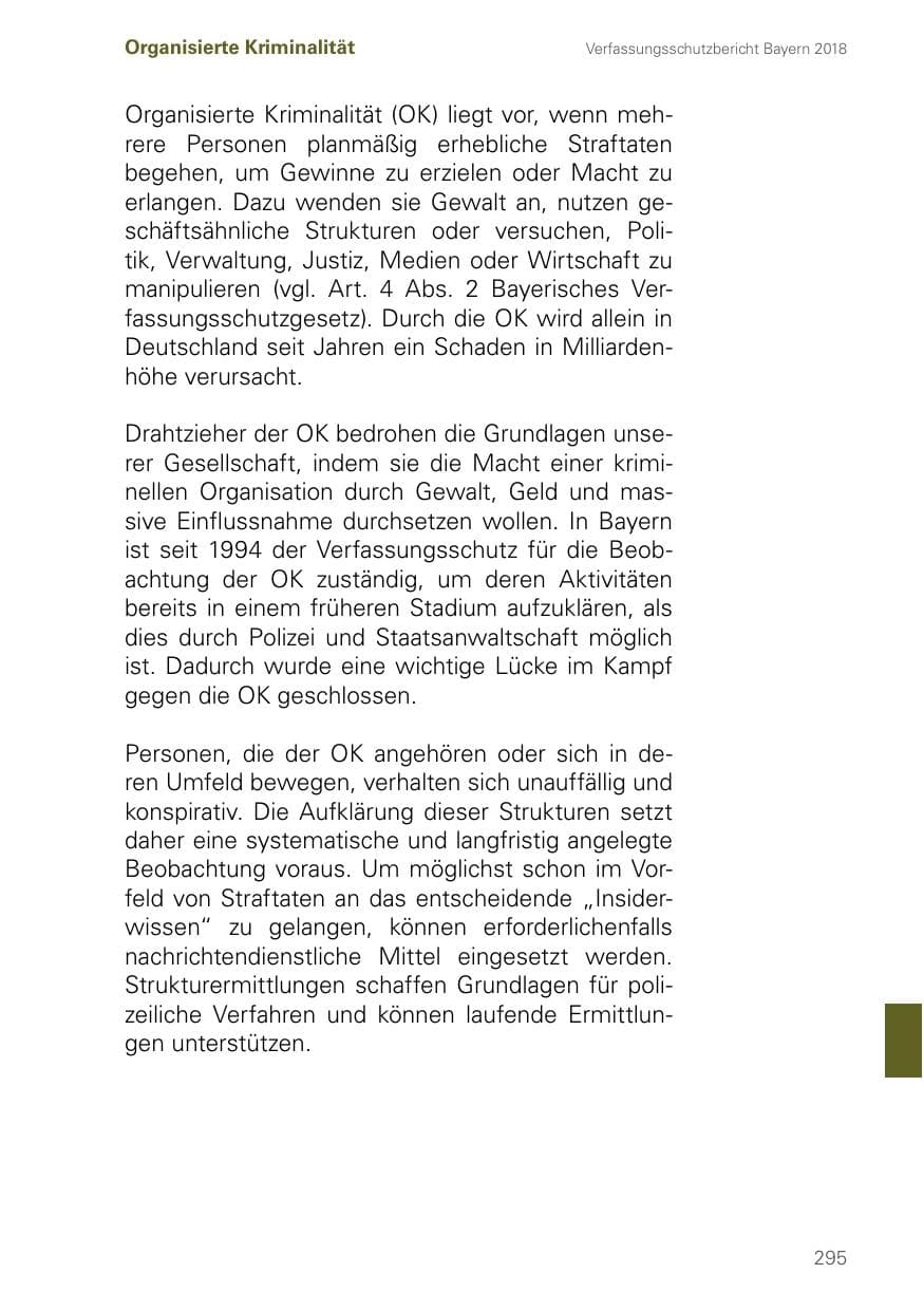 Seite 295 des Verfassungsschutzbericht 2018 Bayern