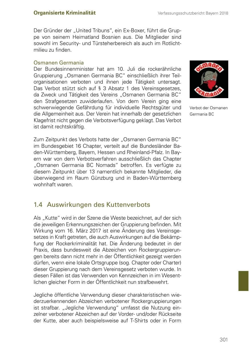 Seite 301 des Verfassungsschutzbericht 2018 Bayern