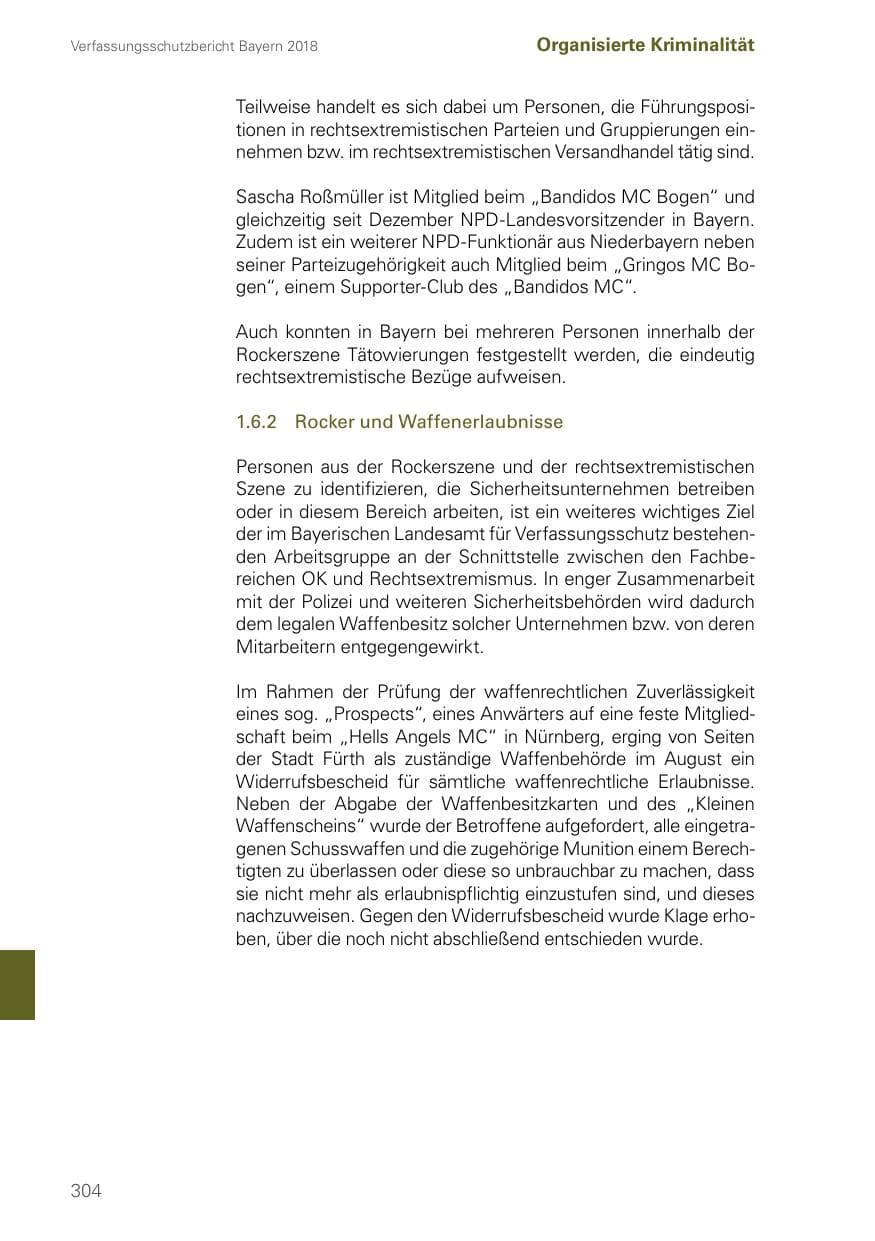 Seite 304 des Verfassungsschutzbericht 2018 Bayern