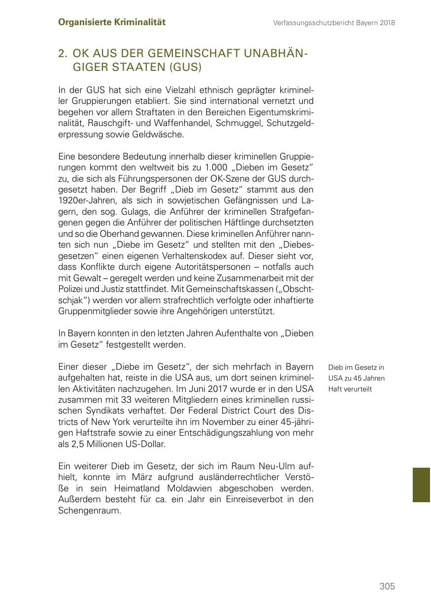 Seite 305 des Verfassungsschutzbericht 2018 Bayern