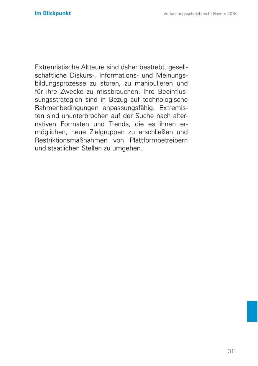 Seite 311 des Verfassungsschutzbericht 2018 Bayern