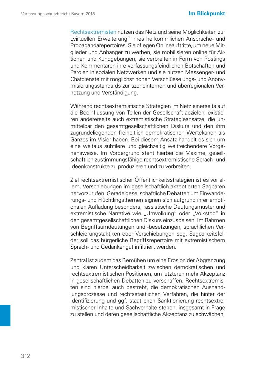 Seite 312 des Verfassungsschutzbericht 2018 Bayern