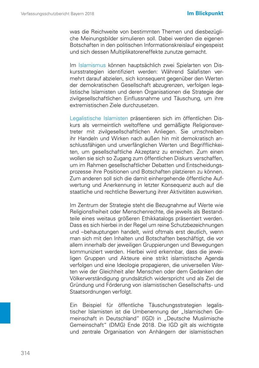 Seite 314 des Verfassungsschutzbericht 2018 Bayern