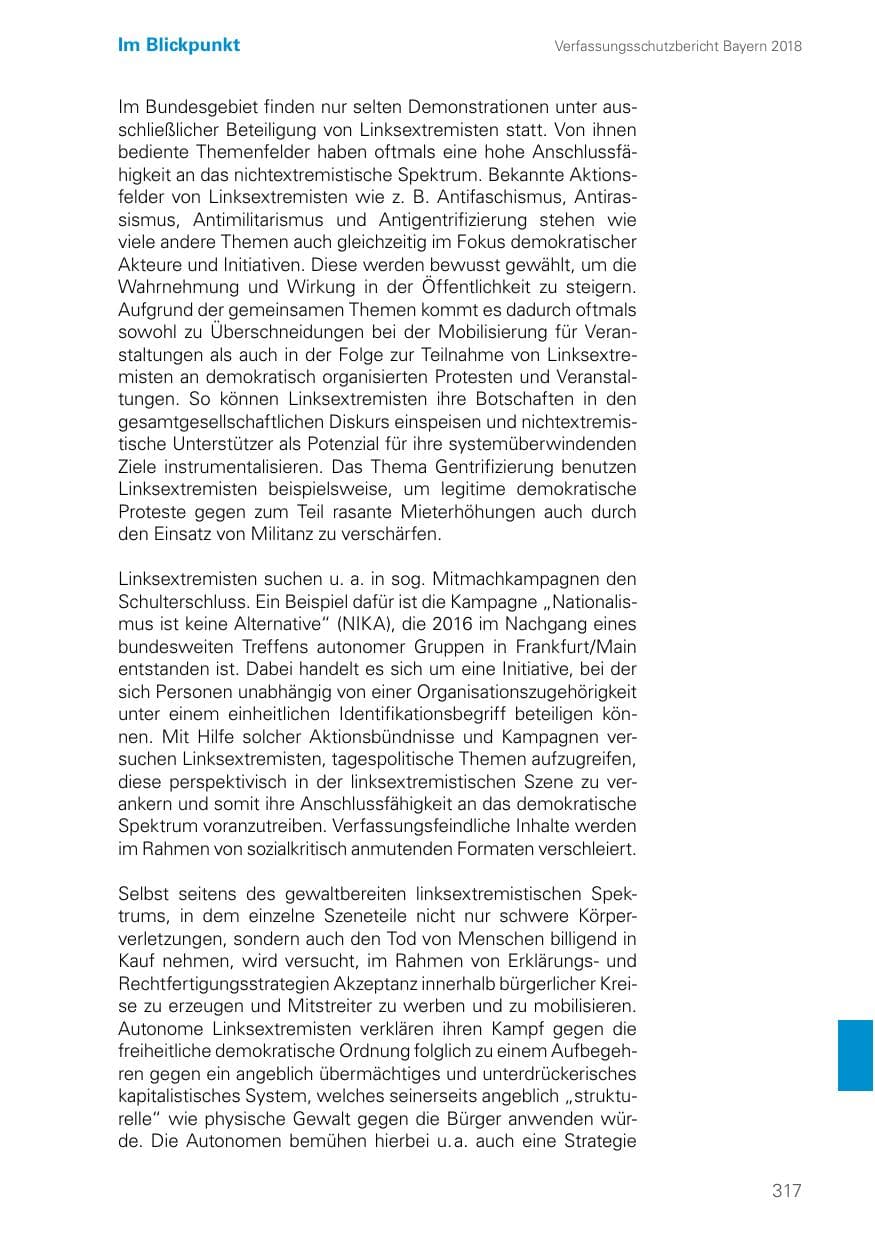 Seite 317 des Verfassungsschutzbericht 2018 Bayern