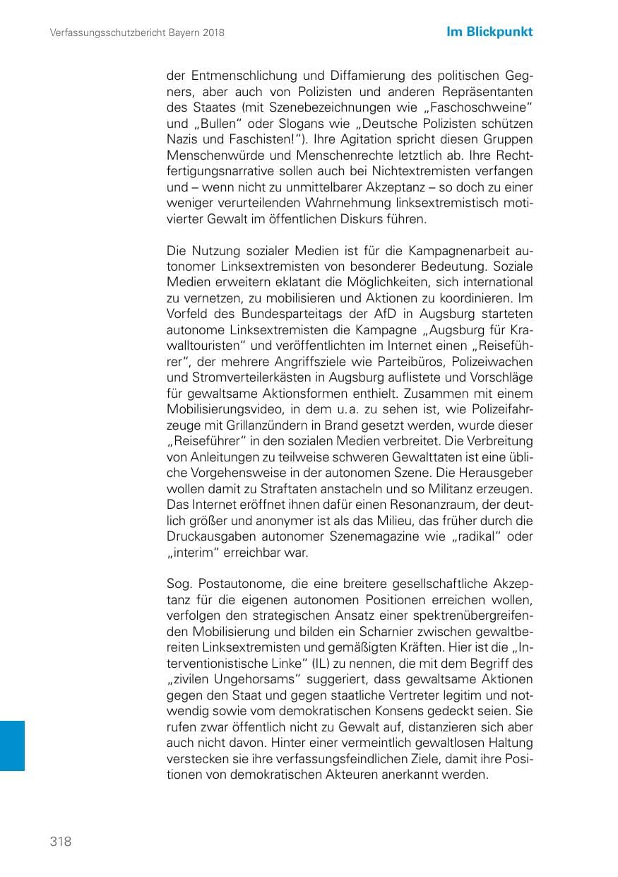 Seite 318 des Verfassungsschutzbericht 2018 Bayern