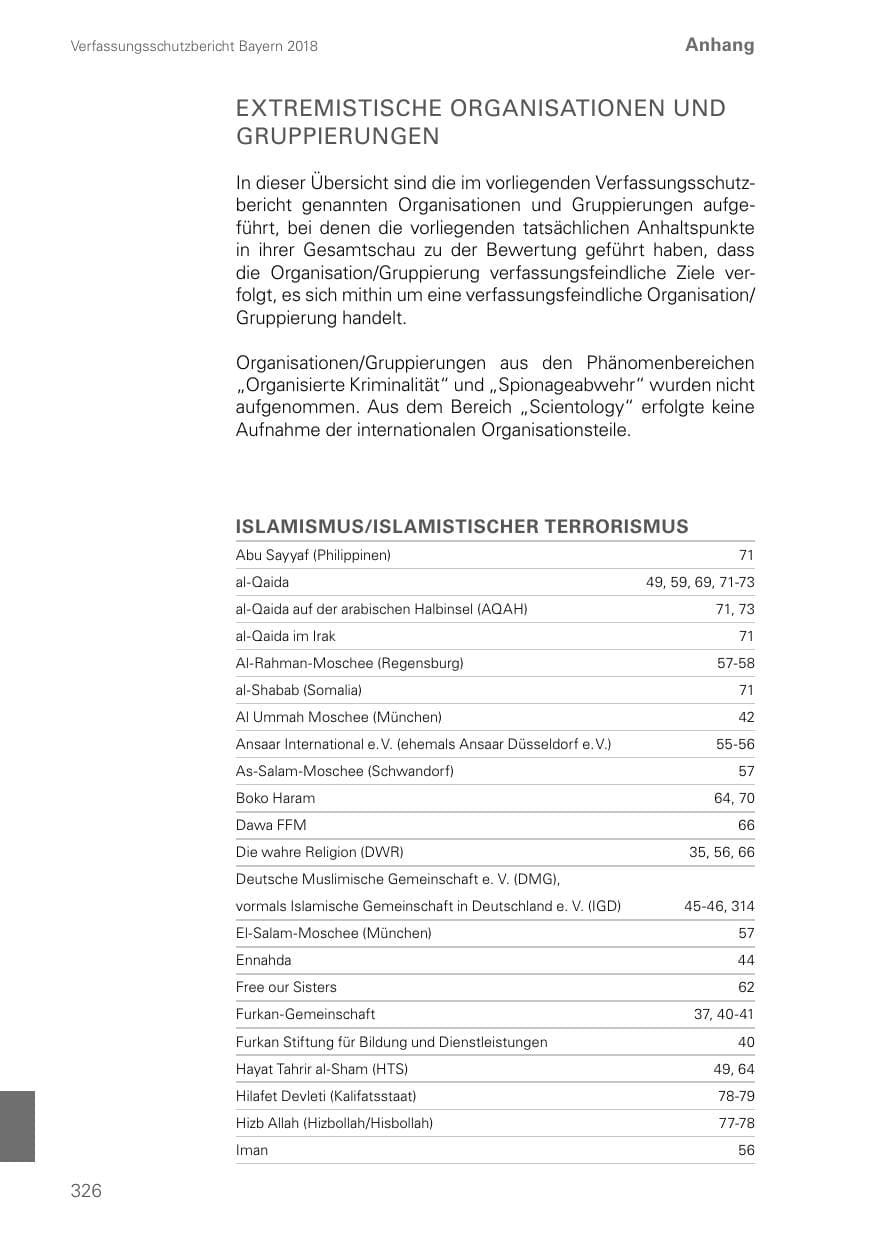 Seite 326 des Verfassungsschutzbericht 2018 Bayern