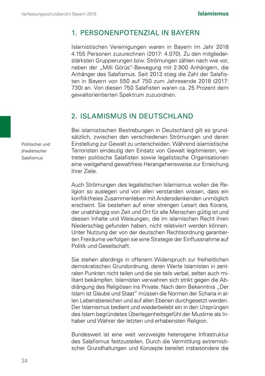 Seite 34 des Verfassungsschutzbericht 2018 Bayern
