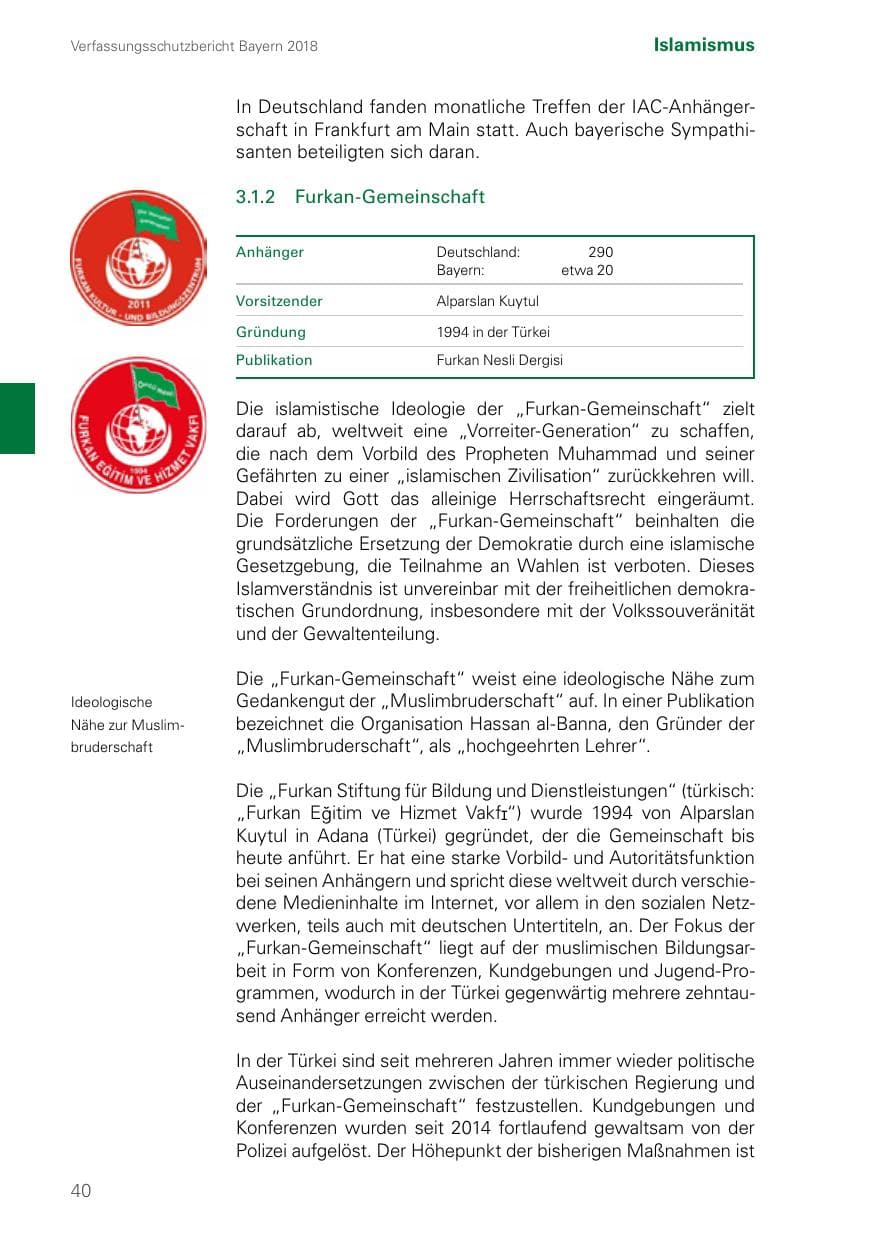 Seite 40 des Verfassungsschutzbericht 2018 Bayern