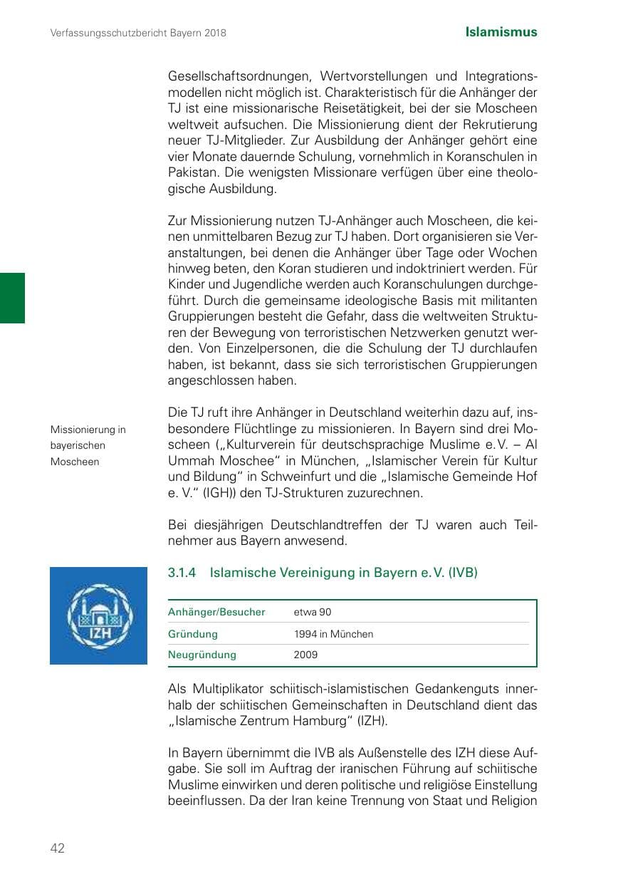 Seite 42 des Verfassungsschutzbericht 2018 Bayern