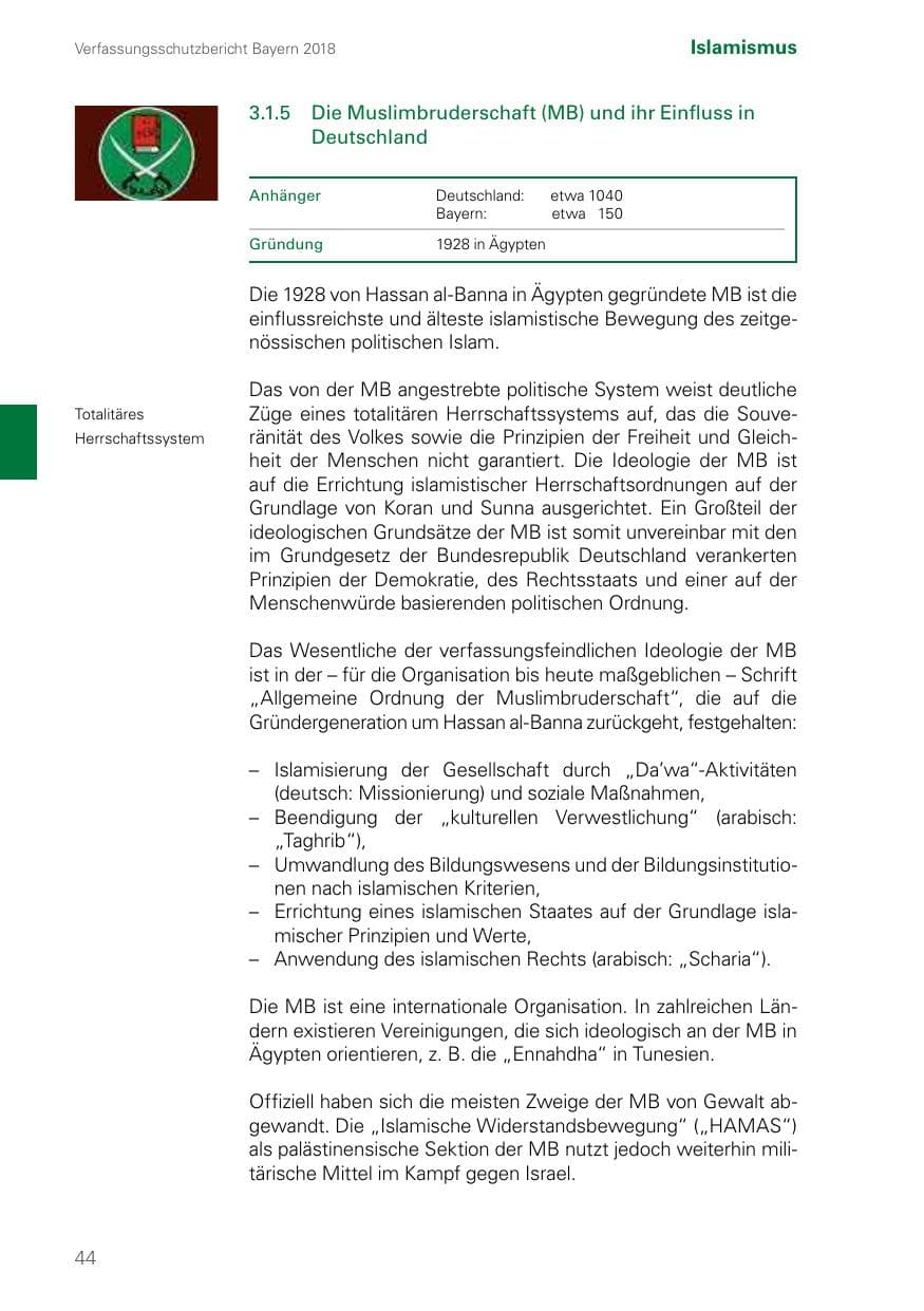Seite 44 des Verfassungsschutzbericht 2018 Bayern