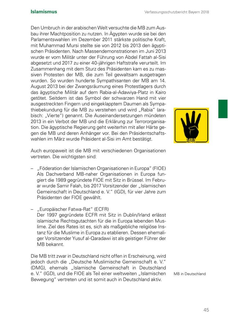 Seite 45 des Verfassungsschutzbericht 2018 Bayern