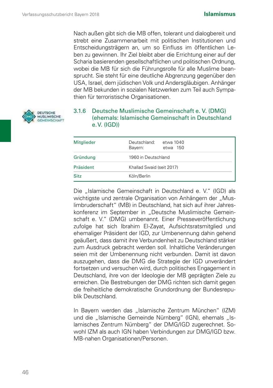Seite 46 des Verfassungsschutzbericht 2018 Bayern