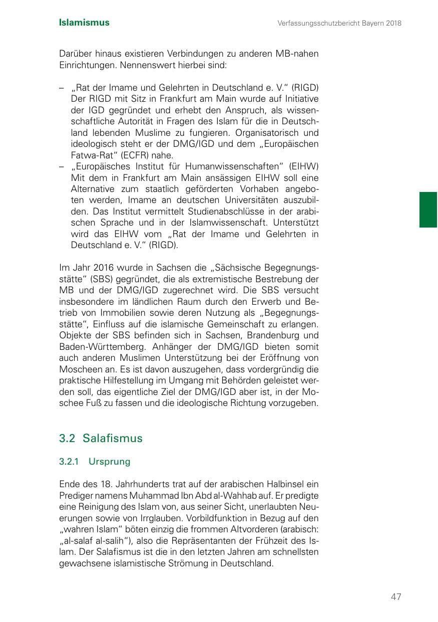 Seite 47 des Verfassungsschutzbericht 2018 Bayern