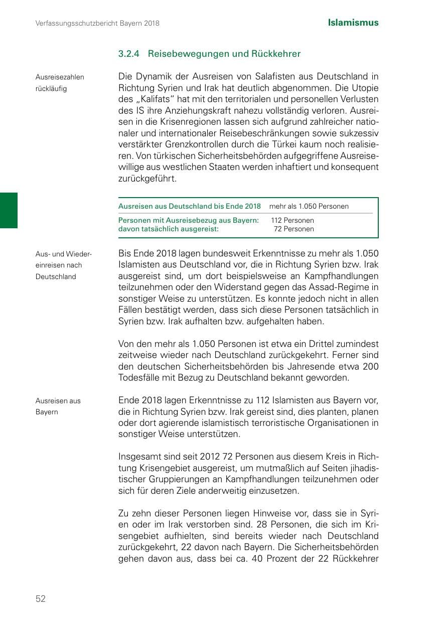 Seite 52 des Verfassungsschutzbericht 2018 Bayern