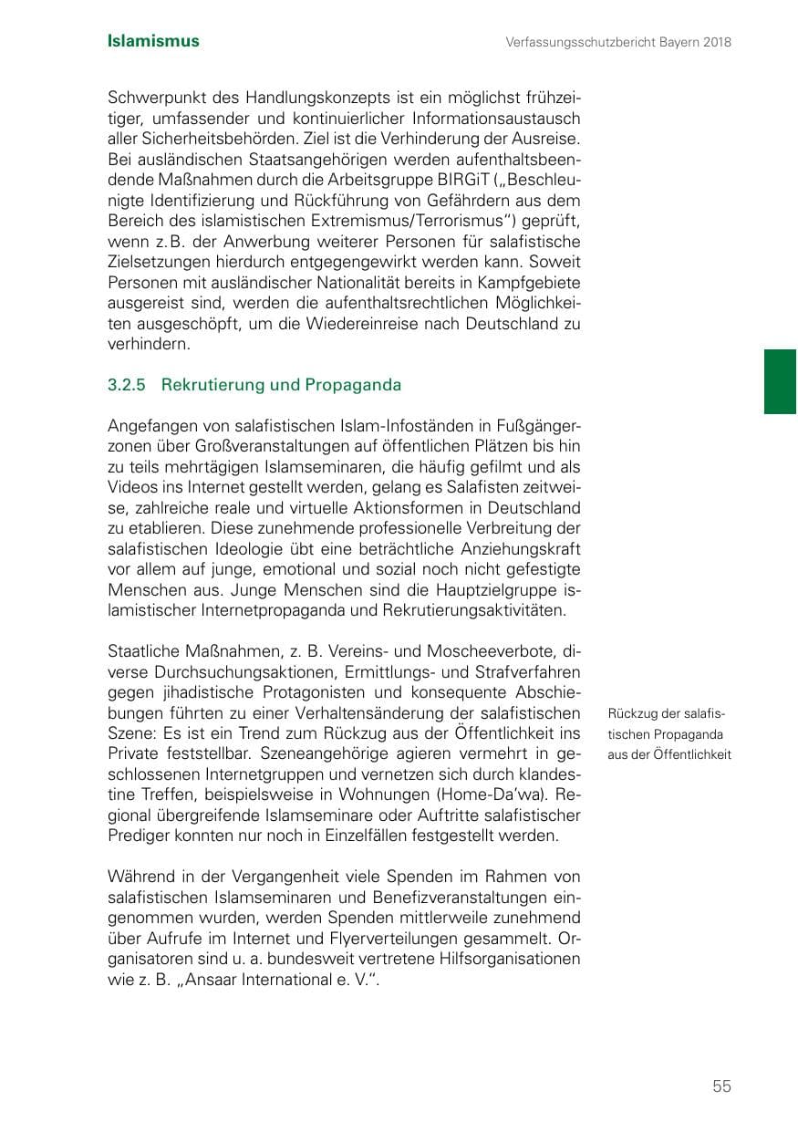 Seite 55 des Verfassungsschutzbericht 2018 Bayern