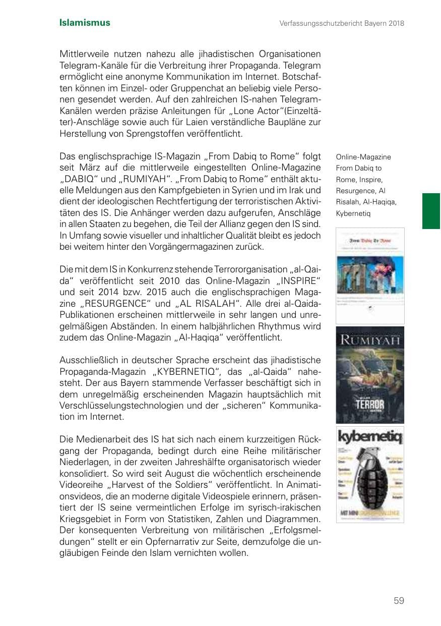 Seite 59 des Verfassungsschutzbericht 2018 Bayern