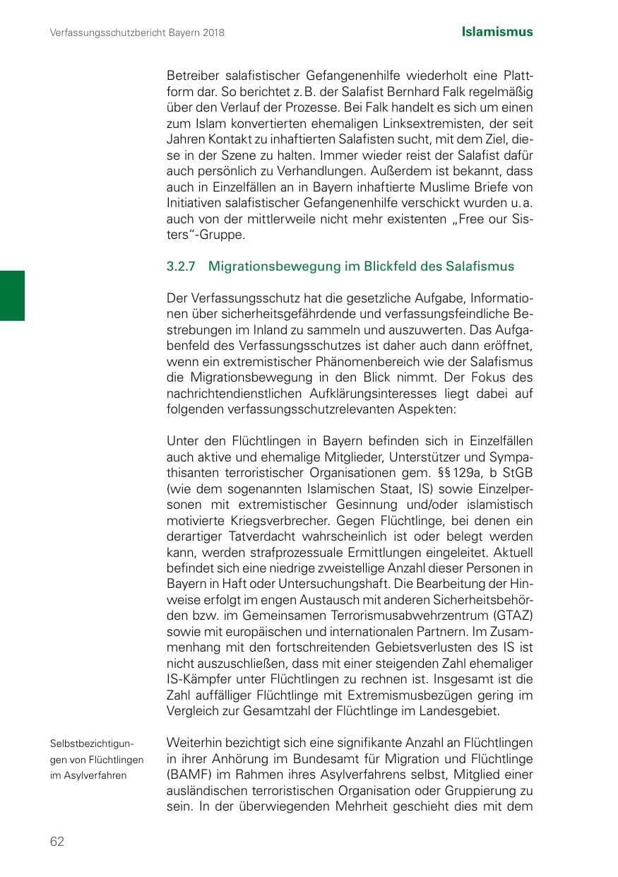 Seite 62 des Verfassungsschutzbericht 2018 Bayern