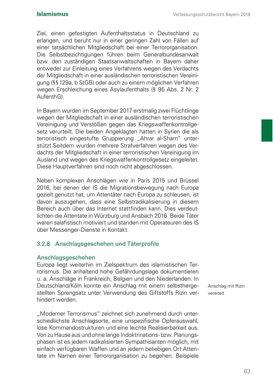 Seite 63 des Verfassungsschutzbericht 2018 Bayern