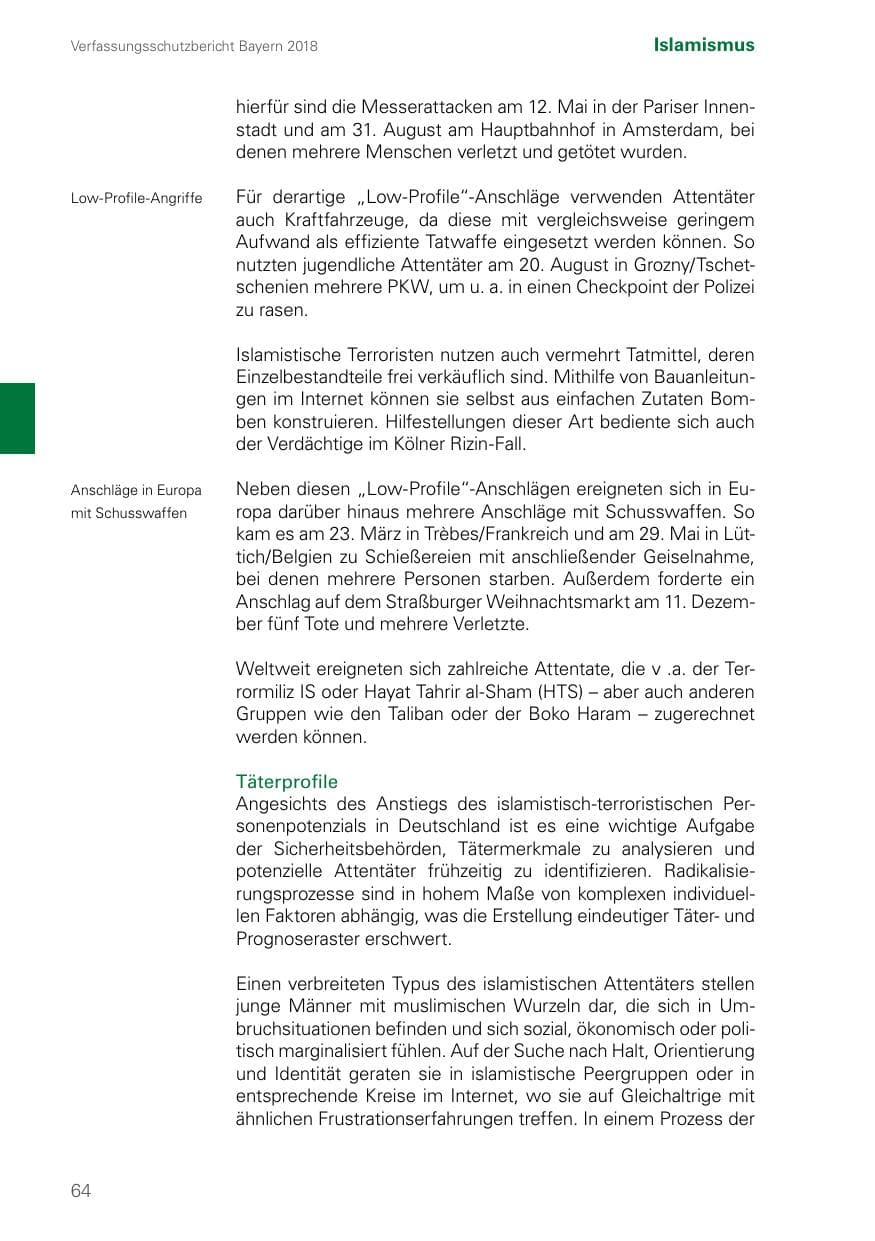 Seite 64 des Verfassungsschutzbericht 2018 Bayern