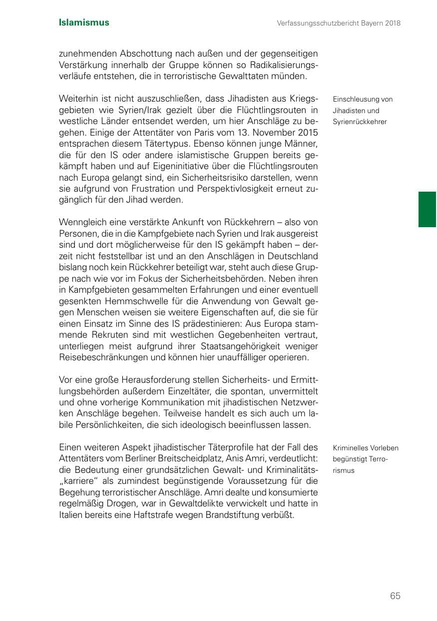 Seite 65 des Verfassungsschutzbericht 2018 Bayern