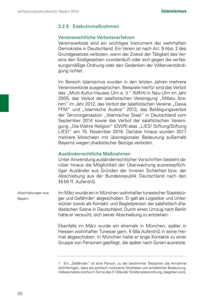 Seite 66 des Verfassungsschutzbericht 2018 Bayern