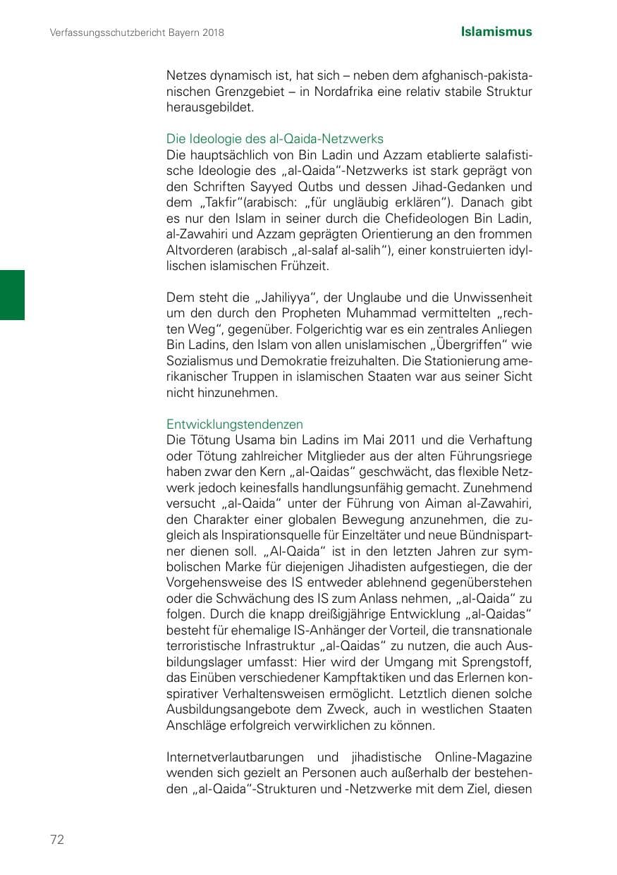 Seite 72 des Verfassungsschutzbericht 2018 Bayern