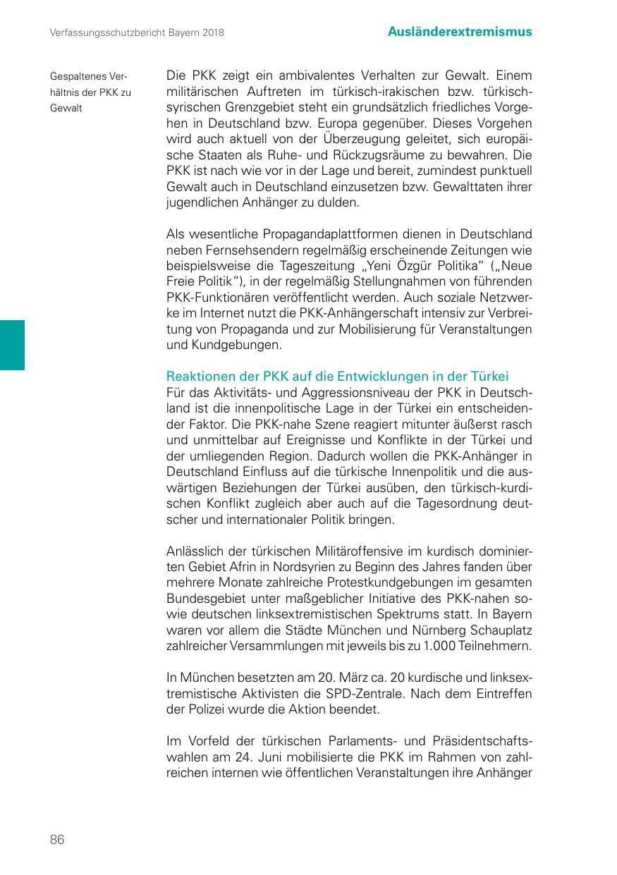 Seite 86 des Verfassungsschutzbericht 2018 Bayern
