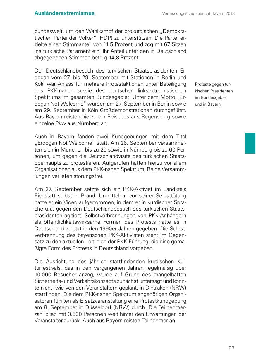 Seite 87 des Verfassungsschutzbericht 2018 Bayern