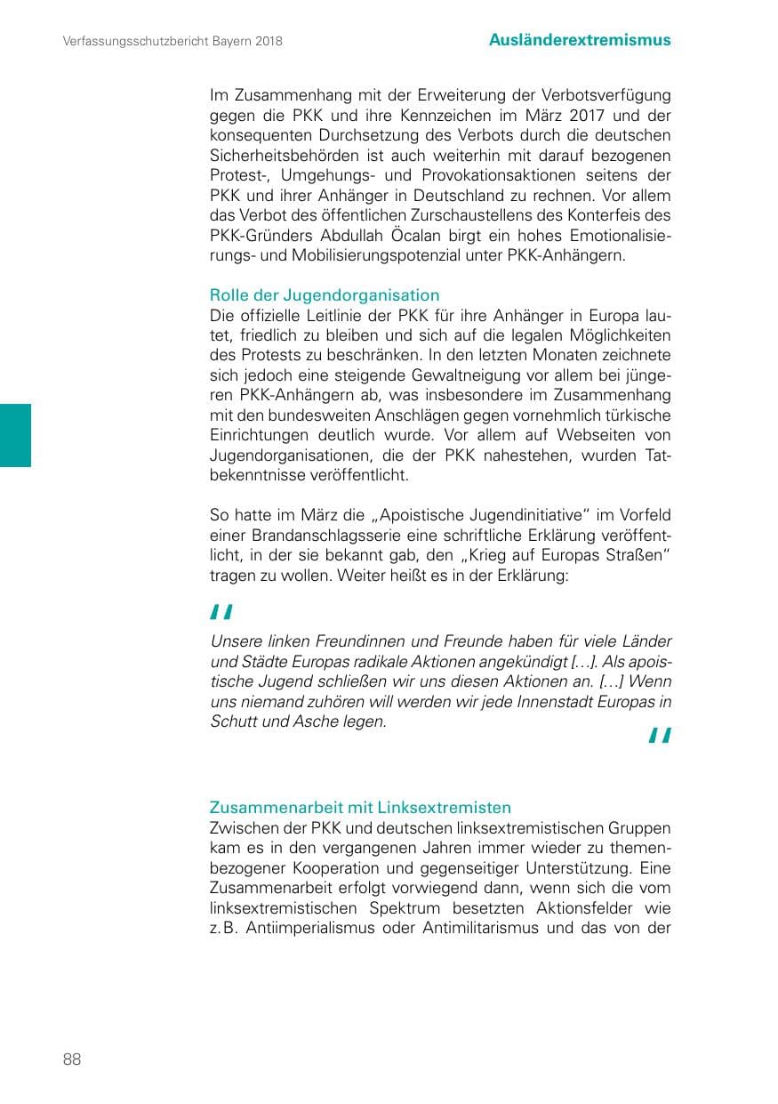 Seite 88 des Verfassungsschutzbericht 2018 Bayern