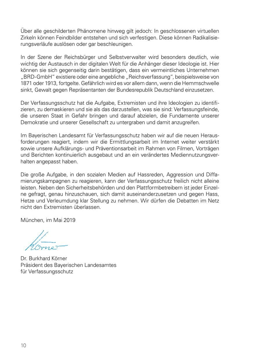 Seite 10 des Verfassungsschutzbericht 2018 Bayern