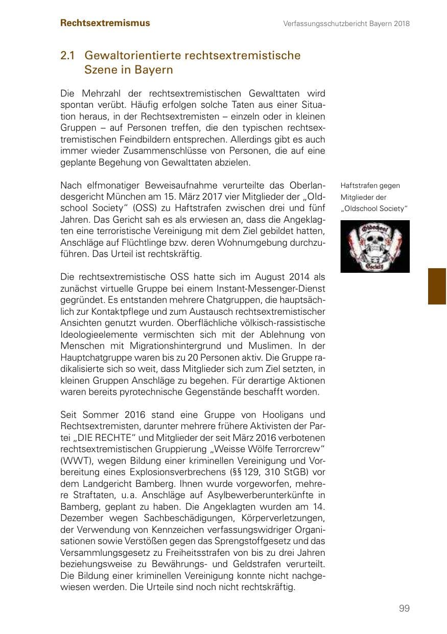 Seite 99 des Verfassungsschutzbericht 2018 Bayern