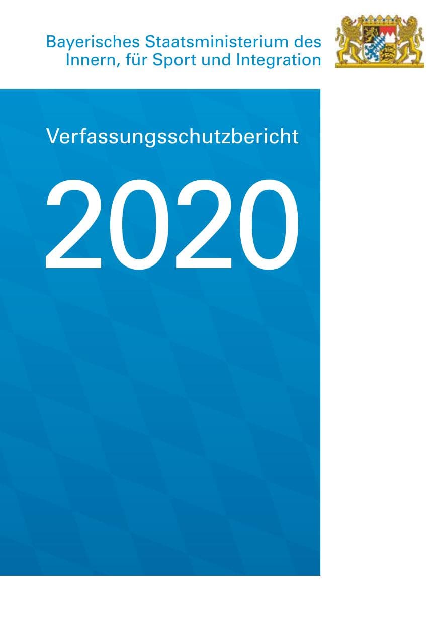 Seite 1 des Verfassungsschutzbericht 2020 Bayern