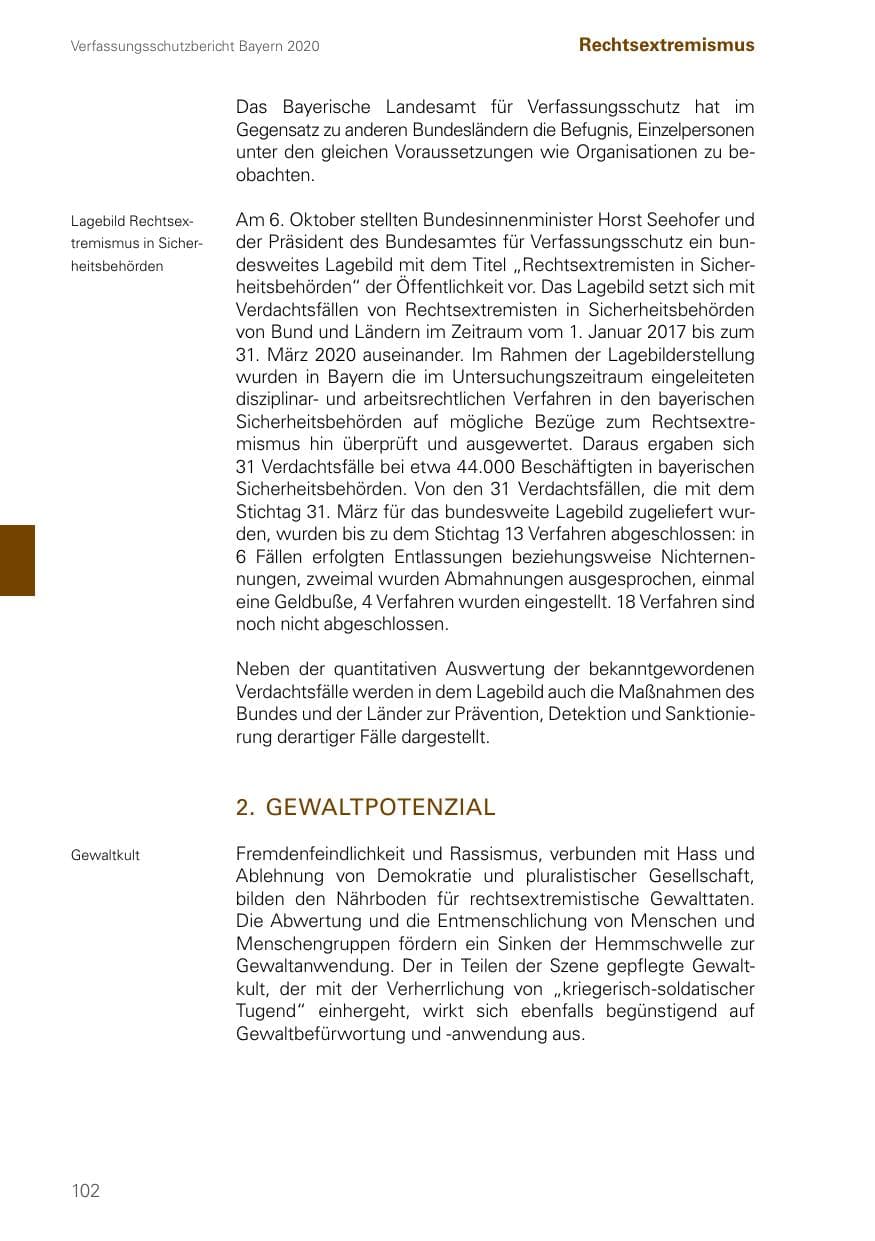 Seite 102 des Verfassungsschutzbericht 2020 Bayern