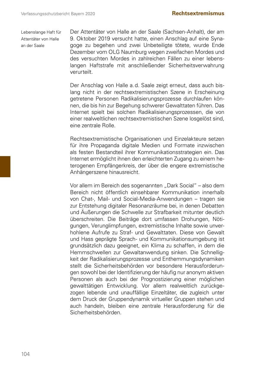 Seite 104 des Verfassungsschutzbericht 2020 Bayern