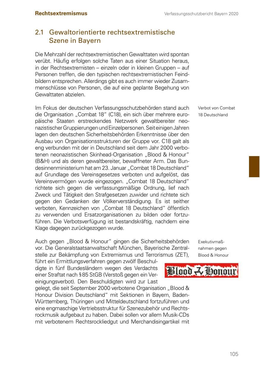 Seite 105 des Verfassungsschutzbericht 2020 Bayern