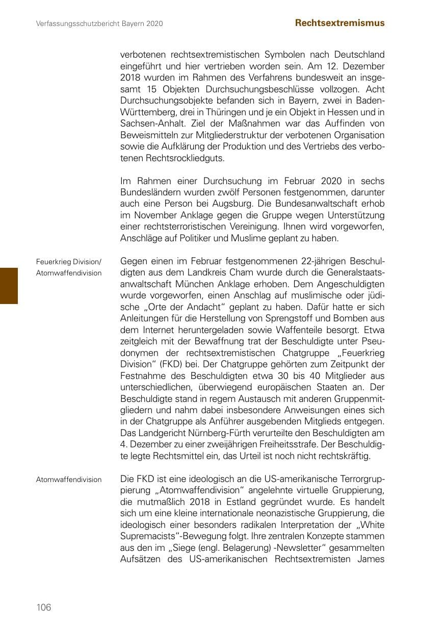 Seite 106 des Verfassungsschutzbericht 2020 Bayern