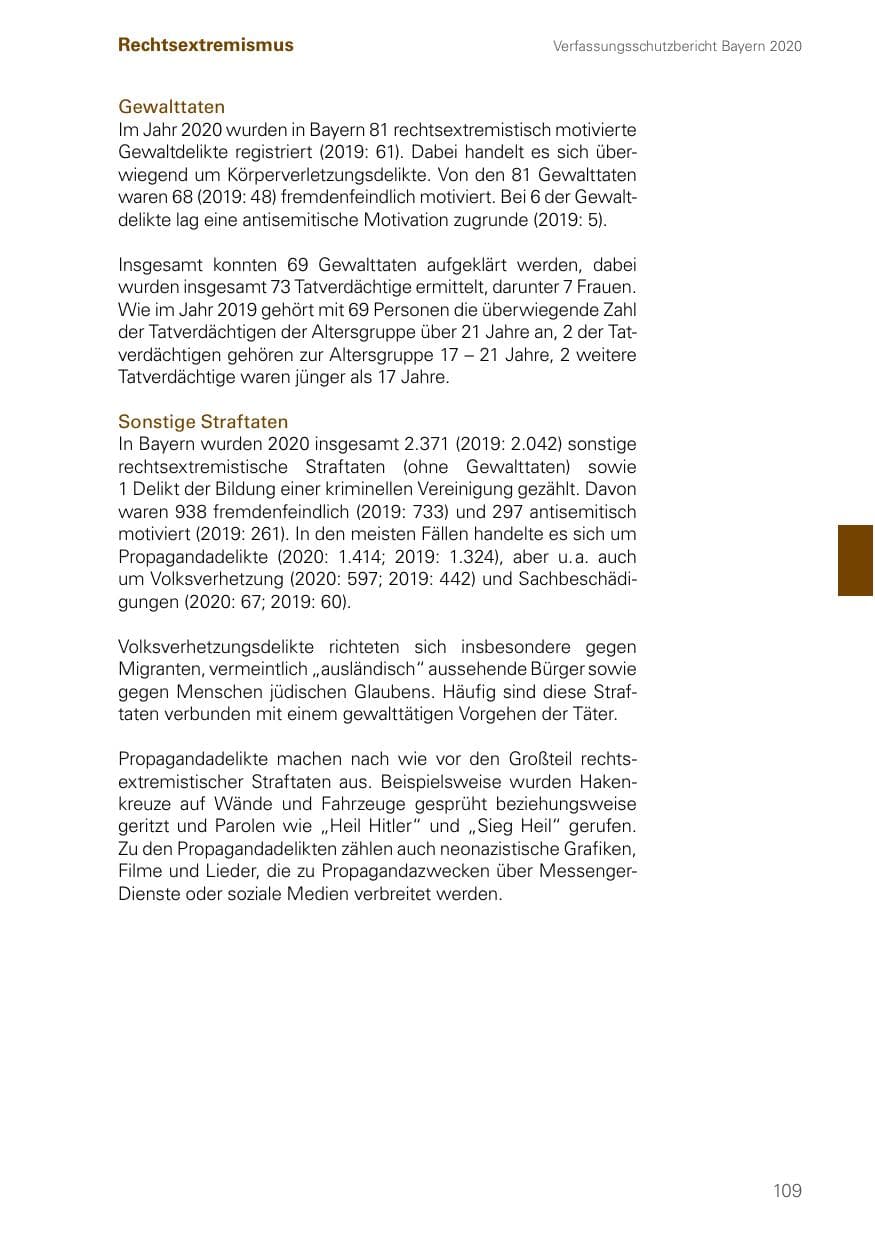 Seite 109 des Verfassungsschutzbericht 2020 Bayern