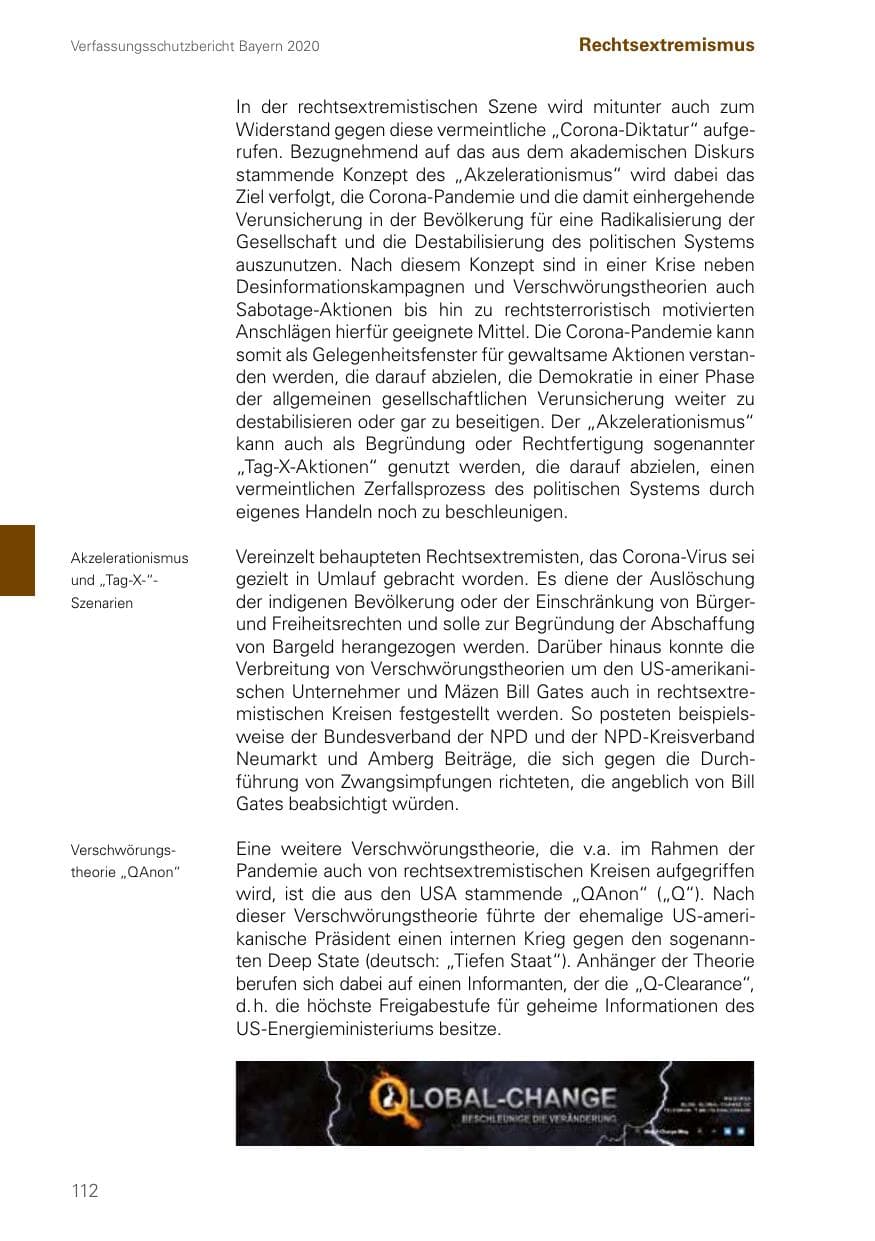 Seite 112 des Verfassungsschutzbericht 2020 Bayern