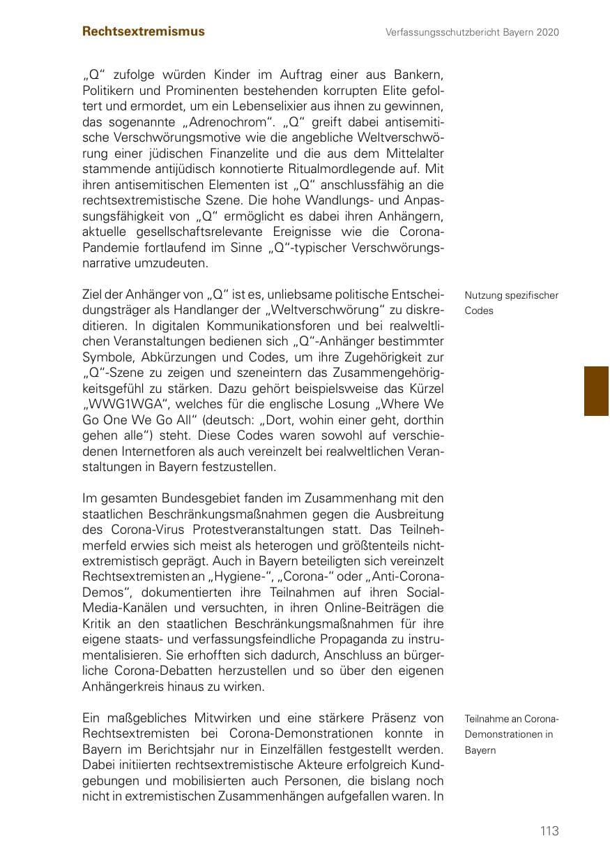 Seite 113 des Verfassungsschutzbericht 2020 Bayern