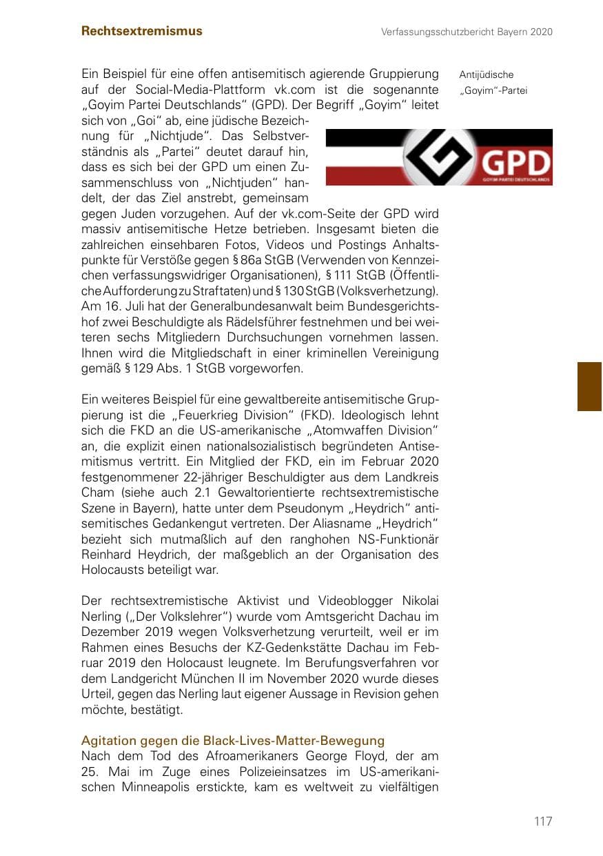 Seite 117 des Verfassungsschutzbericht 2020 Bayern