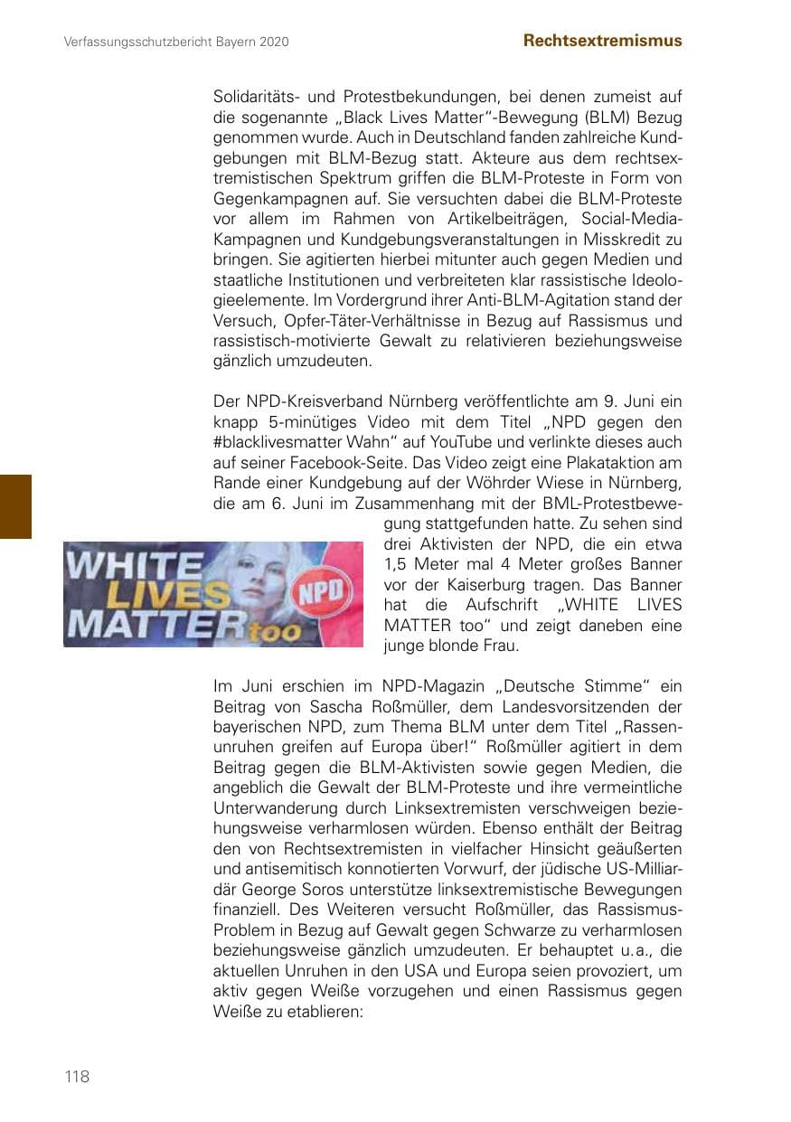Seite 118 des Verfassungsschutzbericht 2020 Bayern