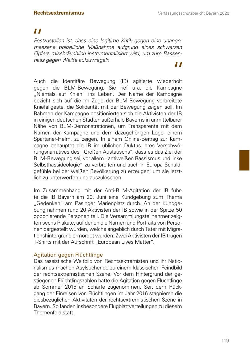 Seite 119 des Verfassungsschutzbericht 2020 Bayern