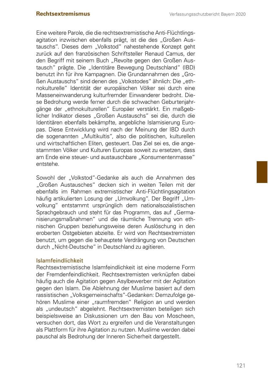 Seite 121 des Verfassungsschutzbericht 2020 Bayern